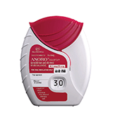 A red and white inhaler with a dose counter displaying "30". The brand name "Anoro" is visible, along with "ELLIPTA" and dosage information. The inhaler has a curved design with a prominent red cap.