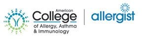 Logo for the American College of Allergy, Asthma & Immunology next to the word "allergist," both with stylized circular designs.