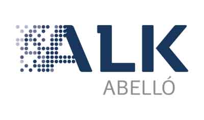 Logo of ALK Abell&oacute;, featuring the word "ALK" in blue with a pixelated design on the left side and "ABELLO" written in smaller grey letters beneath it.