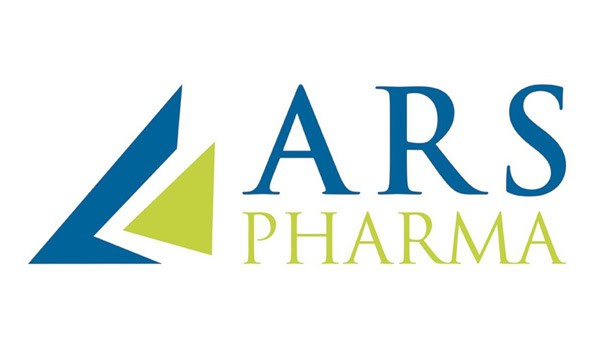 Logo of ARS Pharma featuring a stylized blue geometric shape with a green triangular element on the left and the words "ARS Pharma" in blue and green text on the right.