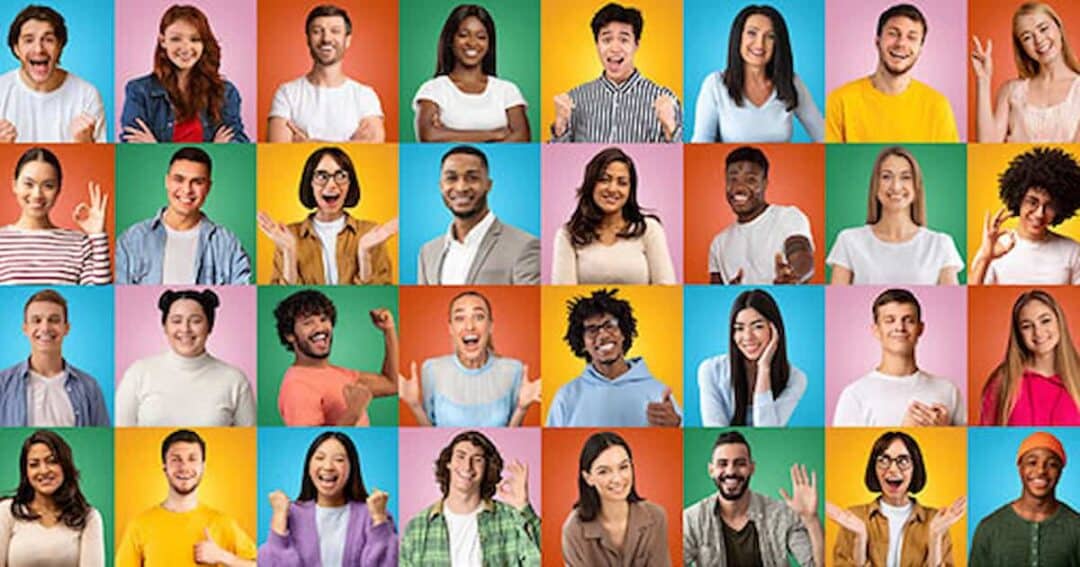 How can Patients and Caregivers Get Involved in Research? 8 A colorful collage of 30 diverse people in individual squares. Each person is expressing different emotions and gestures, set against vibrant backgrounds of various colors. The group includes a mix of ages, styles, and expressions.