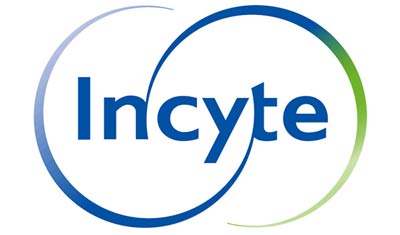 Logo of Incyte featuring the name in blue text with two overlapping circles, one in light blue and the other in green, partially encircling the text.