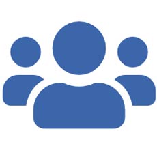 Icon depicting three stylized blue figures. The largest figure is in the foreground, with two smaller figures partially visible behind it.