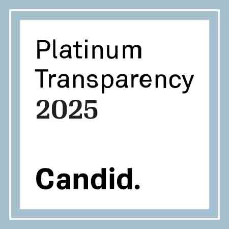 A white square with a thin blue border features the text "Platinum Transparency 2025" in black at the top left, and the word "Candid." in bold at the bottom.