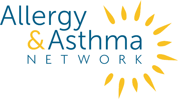 Allergy and Asthma Research 3 The logo of Allergy & Asthma Network features elegant blue text, complemented by a radiant sun design with vivid yellow rays on the right.