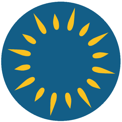 Allergy & Asthma Network 40th Anniversary 3 A blue circle featuring a stylized yellow sunburst pattern with 20 pointed rays radiating outward from its center.