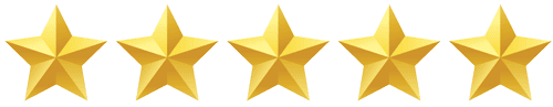 Five gold stars arranged in a horizontal line, symbolizing a five-star rating or high quality.
