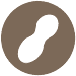 A white peanut shape centered on a brown circular background.