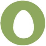 A white oval shape resembling an egg is centered within a green circular background. The design is simple and minimalist.