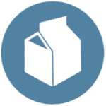 Icon of a white milk carton on a blue circular background.