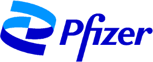 Pfizer logo featuring a stylized blue spiral design followed by the word "Pfizer" in blue text.